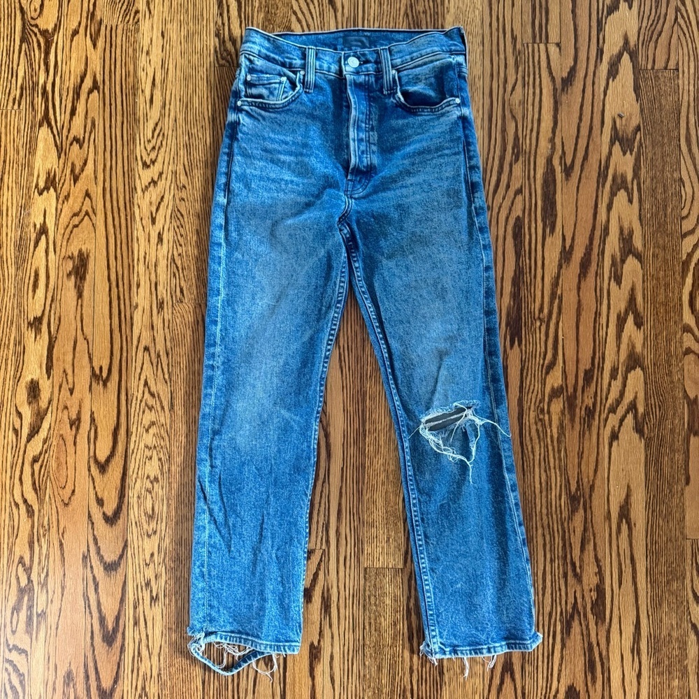 Mother The Tomcat High Rise Button Fly Distressed Jeans Women 26 Completely Over - Picture 3 of 12